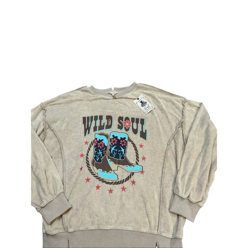 Brand New Easel Women's Size Medium Gray Wild Soul Cowboy Western Sweatshirt